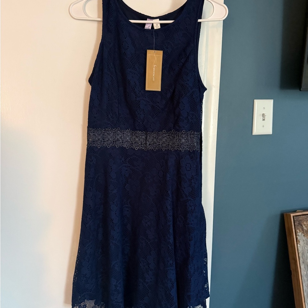 Francesca's Collections Navy Lace A-Line Midi Dress